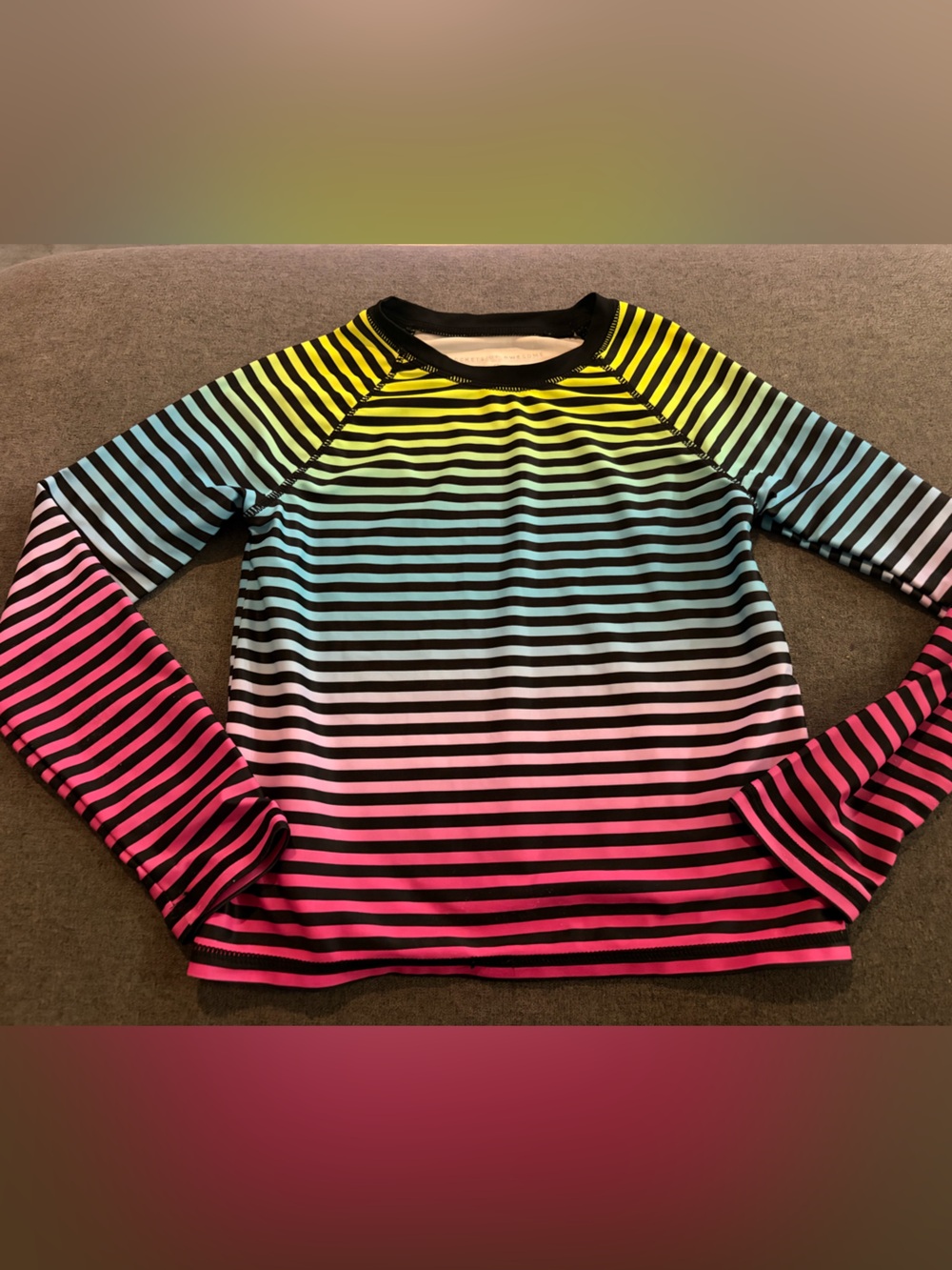 Rockets of Awesome Long Sleeve Rainbow Stripe Rashguard Swim Top